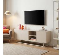 [en.casa] Aparador Boxholm con 3 Puertas 160x30x57 cm - Color Arena | Mesa TV Mueble de salón oficina multiusos con 6 compartimentos con pasacables puertas Push-to-Open base metálica