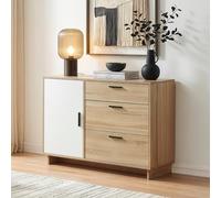 [en.casa] Aparador Kenta Cómoda Armario Bajo Mueble Recibidor con 3 Cajones y 2 Puertas Cajonera Multiusos Mueble Auxiliar 100 x 35 x 72 cm - Blanco y Efecto Roble