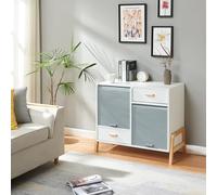 [en.casa] Aparador Kvaefjord con 2 Puertas de Persiana 2 Cajones Moderno Mueble de Salón Dormitorio Pasillo Estable MDF Bambú 72 x 80 x 40 cm - Blanco/Gris