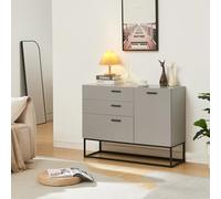 [en.casa] Aparador Lavangen Mueble de Salón con 3 Cajones y 1 Estante Regulable en Altura Estructura de Metal 75 x 100 x 35 cm - Gris Claro