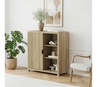 [en.casa] Aparador Lukkodso con 3 Compartimentos Abiertos + 2 Compartimentos Cerrados Mueble Auxiliar con 1 Puerta Rectangular Armario Multiusos MDF 45 x 36 x 34 cm - Efecto Roble Medio Claro