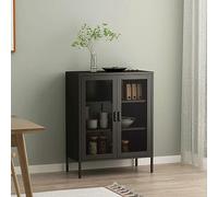 [en.casa] Aparador Mueble de Salón con 2 Estantes Mueble Auxiliar para Oficina Comedor Cocina con 2 Puertas de Celosía Decorativas y Acero 102 x 80 x 40 cm - Negro