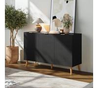 [en.casa] Aparador Nand 3 Puertas 120x40x76 cm Negro | Diseño ranurado armario bajo mueble recibidor multiusos con 6 comaprtimentos cerrados para entrada organización práctica