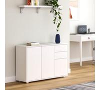 [en.casa] Aparador Paarl Cómoda Armario Bajo 74 x 117 x 36 cm con 2 Cajones y 3 Puertas Organizador de Oficina Sideboard Cajonera Multiusos Mueble Auxiliar Sin Mango - Blanco Mate