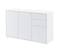[en.casa] Aparador Paarl Cómoda Armario Bajo 74 x 117 x 36 cm con 2 Cajones y 3 Puertas Organizador de Oficina Sideboard Cajonera Multiusos Mueble Auxiliar Sin Mango - Blanco Alto Brillo