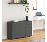 [en.casa] Aparador Paarl Cómoda Armario Bajo 74 x 117 x 36 cm con 2 Cajones y 3 Puertas Organizador de Oficina Sideboard Cajonera Multiusos Mueble Auxiliar Sin Mango - Gris Oscuro Mate
