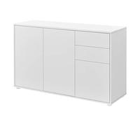 [en.casa] Aparador Paarl Cómoda Armario Bajo 74 x 117 x 36 cm con 2 Cajones y 3 Puertas Organizador de Oficina Sideboard Cajonera Multiusos Mueble Auxiliar Sin Mango - Blanco Mate