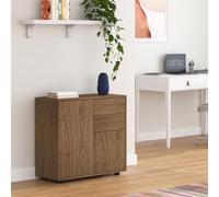 [en.casa] Aparador Paarl Cómoda Armario Bajo 74 x 79 x 36 cm con 2 Cajones y 2 Puertas Organizador de Oficina Sideboard Cajonera Multiusos Mueble Auxiliar Sin Mango - Efecto Nogal