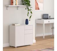 [en.casa] Aparador Paarl Cómoda Armario Bajo 74 x 79 x 36 cm con 2 Cajones y 2 Puertas Organizador de Oficina Sideboard Cajonera Multiusos Mueble Auxiliar Sin Mango - Blanco Mate