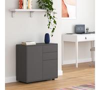 [en.casa] Aparador Paarl Cómoda Armario Bajo 74 x 79 x 36 cm con 2 Cajones y 2 Puertas Organizador de Oficina Sideboard Cajonera Multiusos Mueble Auxiliar Sin Mango - Gris Oscuro Mate