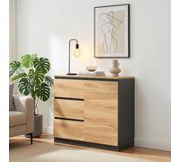 [en.casa] Aparador para Salón Kyr Armario Multiusos con 3 Cajones Compartimentos Cerrados con Puerta Mueble Auxiliar de Cocina Comedor Oficina Aglomerado 80 x 40 x 75 cm - Efecto Roble Rústico/Negro