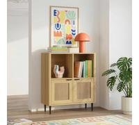 [en.casa] Aparador para Salón Lukhomso Aparador Multiusos con 2 Compartimentos Abiertos y 2 Cerrados Mueble Auxiliar para Comedor Sala Oficina 85 x 75 x 30 cm - Efecto Roble/Efecto ratán