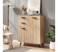 [en.casa] Aparador para Salón Noppen Aparador Multiusos con 2 Cajones 2 Compartimentos con Puertas Mueble Auxiliar para Comedor Oficina 100 x 80 x 38 cm - Efecto Roble