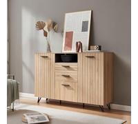 [en.casa] Aparador para Salón Noppen Aparador Multiusos con 2 Cajones 3 Compartimentos con Puertas y 1 Compartimento Abierto Mueble Auxiliar para Comedor Oficina 100 x 150 x 38 cm - Efecto Roble
