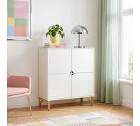 [en.casa] Aparador Reyri para Comedor 4 Puertas Batientes Decorativo Mueble de Salón con 4 Compartimentos Cerrados Mueble Auxiliar Resistente 90 x 80 x 35 cm - Blanco y Dorado