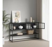 [en.casa] Aparador Säkylä con 4 Puertas de Vidrio Acanalado Mueble de Salón con 2 Compartimentos Cerrados y 1 Estante Mueble Auxiliar para Comedor Cocina Acero 150 x 38 x 90 cm - Negro