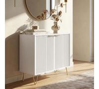 [en.casa] Aparador Trondi con 2 Puertas Batientes con Tiradores Diseño Acanalada para Comedor Mueble de Salón Mueble Auxiliar para Cocina con Aglomerado Metal 75 x 80 x 40 cm - Blanco