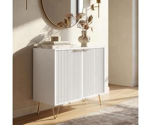 [en.casa] Aparador Trondi con 2 Puertas Batientes con Tiradores Diseño Acanalada para Comedor Mueble de Salón Mueble Auxiliar para Cocina con Aglomerado Metal 75 x 80 x 40 cm - Blanco