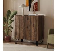 [en.casa] Aparador Trorlon 2 Puertas 83x80x40 cm Nogal/Travertino | Armario bajo mueble recibidor multiusos con 6 comaprtimentos cerrados para salón dormitorio entrada organización práctica