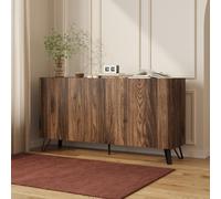 [en.casa] Aparador Trorlon 4 Puertas 160x40x83 cm Nogal/Travertino | Armario bajo mueble recibidor multiusos con 4 comaprtimentos cerrados para salón dormitorio entrada organización práctica