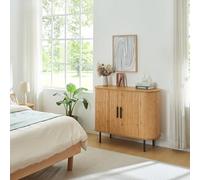 [en.casa] Aparador Tvedestrand 2 Puertas correderas 100x40x80cm Natural | Elegante armario multiusos para comedor, 8 compartimentos cerrados, mueble de TV, tablero en forma ovalada bambú metal