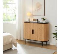 [en.casa] Aparador Tvedestrand con 2 Puertas Correderas Armario Multiusos con 8 Compartimentos Cerrados Mueble de TV Tablero en Forma Ovalada Bambú Metal 100x40x80 cm - Negro/Efecto Madera