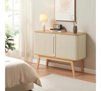 [en.casa] Aparador Tysvær con 4 Compartimentos Cerrados Armario Multiusos Mueble de TV con 2 Puertas Correderas Bambú 110 x 40 x 80 cm - Bambú/Blanco Crema