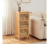 [en.casa] Aparador Ypäjä Armario Baño Salón con Pomos y 3 Puertas Batientes de Lamas para Ventilación Óptima Resistente a la Humedad Bambú 82x33x27 cm - Natural