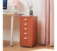 [en.casa] Archivador Móvil Kökar Organizador de Oficina con 5 Cajones Portaetiquetas Gabinete de Archivos con Ruedas para Despacho Taller 69 x 28 x 41 cm Acero - Rojo ladrillo