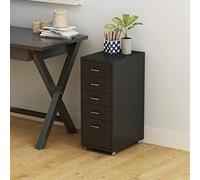 [en.casa] Archivador Móvil Kökar Organizador de Oficina con 5 Cajones Portaetiquetas Gabinete de Archivos con Ruedas para Despacho Taller 69 x 28 x 41 cm Acero - Negro Mate