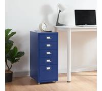 [en.casa] Archivador Móvil Kökar Organizador de Oficina con 5 Cajones Portaetiquetas Gabinete de Archivos con Ruedas para Despacho Taller 69 x 28 x 41 cm Acero - Azul