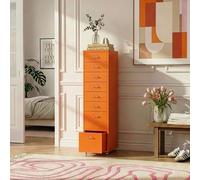 [en.casa] Archivador Móvil Kökar Organizador de Oficina con 6+2 Cajones Portaetiquetas Gabinete de Archivos con Ruedas para Despacho Taller 109 x 28 x 41 cm Acero - Naranja