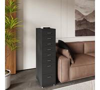 [en.casa] Archivador Móvil Kökar Organizador de Oficina con 6+2 Cajones Portaetiquetas Gabinete de Archivos con Ruedas para Despacho Taller 109 x 28 x 41 cm Acero - Negro