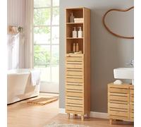 [en.casa] Armario Alto de Baño Epind Mueble Alto de Baño con 1 Puerta y 3 Compartimentos Mueble Auxiliar 180 x 33 x 30 cm Bambú - Natural