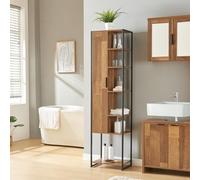[en.casa] Armario Alto Namsskogan Columna de Baño con 6 Compartimentos Abiertos y 5 Cerrados Mueble Auxiliar Alto Baño Puerta Aglomerado Estructura Metálica 160 x 24 x 30 cm - Efecto Nogal y Negro
