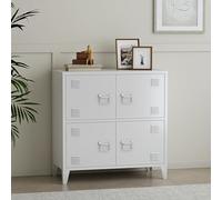 [en.casa] Armario Archivador Hamina Aparador Mueble de Oficina Estudio Garaje con 2 Compartimentos y 4 Puertas con Ranuras de Ventilación Acero 82 x 80 x 40 cm - Blanco