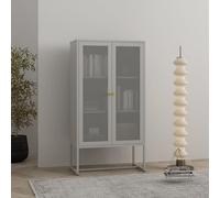 [en.casa] Armario Archivador Sund Mueble de Oficina con 2 Puertas de Malla y 3 Compartimentos Aparador para Sala Taller con 2 Estantes Acero 150x80x40 cm - Gris