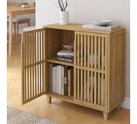 [en.casa] Armario Auxiliar Sirgerg con 2 Puertas Permeables Aparador para Salón Multiusos con 2 Compartimentos Cerrados para Comedor Baño Sala Oficina Bambú 77 x 72 x 33 cm Natural
