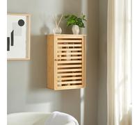 [en.casa] Armario de Baño Pared Järfälla Estantería Mural con Compartimentos Cerrados Mueble de Pared para Baño Cocina Dormitorio Oficina Bambú 55 x 37 x 16cm - Natural