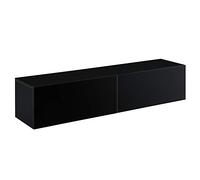 [en.casa] Armario de Pared Evaton Mueble de TV Mural Armario Flotante con 2 Compartimentos Consola de Entretenimiento Multimedia 140 x 33 x 30 cm - Negro, Alto Brillo