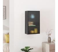 [en.casa] Armario de Pared Zundert Mueble Baño con 1 Puerta de Vidrio Acanalado Mueble Auxiliar de Cocina con 3 Compartimentos Cerrados Acero 60 x 35 x15 cm - Negro