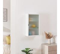 [en.casa] Armario de Pared Zundert Mueble Baño con 1 Puerta de Vidrio Acanalado Mueble Auxiliar de Cocina con 3 Compartimentos Cerrados Acero 60 x 35 x15 cm - Blanco