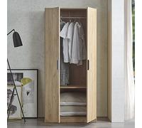 [en.casa] Armario Dormitorio Eiselfing Armario Ropero Clóset con 2 Puertas 1 Perchero 1 Compartimento Inferior para Dormitorio Vestidor MDF 176 x 80 x 52 cm - Efecto Roble