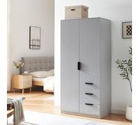 [en.casa] Armario Dormitorio Eiselfing Armario Ropero Clóset con 2 Puertas 1 Perchero 4 Compartimentos 3 Cajones para Dormitorio Vestidor MDF 176 x 80 x 52 cm - Blanco