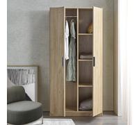 [en.casa] Armario Dormitorio Eiselfing Armario Ropero Clóset con 2 Puertas 1 Perchero 4 Compartimentos para Dormitorio Vestidor MDF 176 x 80 x 52 cm - Efecto Roble