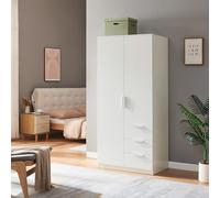 [en.casa] Armario Dormitorio Eiselfing Armario Ropero Clóset con 2 Puertas 1 Perchero 4 Compartimentos 3 Cajones para Dormitorio Vestidor MDF 176 x 80 x 52 cm - Blanco