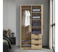[en.casa] Armario Dormitorio Eiselfing Armario Ropero Clóset con 2 Puertas 1 Perchero 4 Compartimentos 3 Cajones para Dormitorio Vestidor MDF 176 x 80 x 52 cm - Efecto Roble