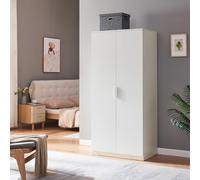 [en.casa] Armario Dormitorio Eiselfing Armario Ropero Clóset con 2 Puertas 1 Perchero 4 Compartimentos para Dormitorio Vestidor MDF 176 x 80 x 52 cm - Blanco