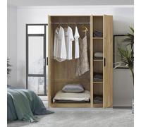[en.casa] Armario Dormitorio Eiselfing Armario Ropero Clóset con 3 Puertas 1 Perchero 4 Compartimentos para Dormitorio Vestidor MDF 176 x 120 x 52 cm - Efecto Roble