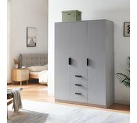[en.casa] Armario Dormitorio Eiselfing Armario Ropero Clóset con 3 Puertas 2 Percheros 4 Compartimentos 3 Cajones para Dormitorio Vestidor MDF 176 x 120 x 52 cm - Gris